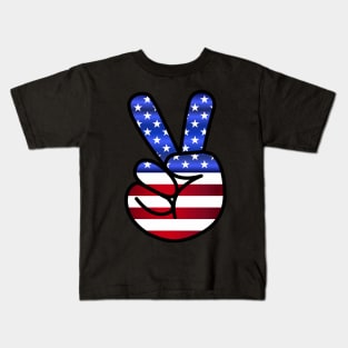 American Flag Peace Symbol Fingers Kids T-Shirt